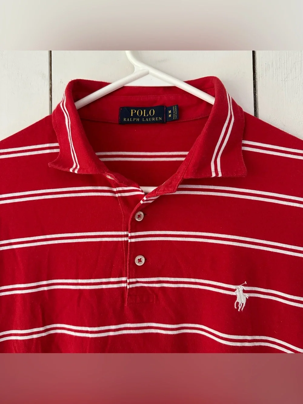 VTG Polo Ralph Lauren Striped Polo Shirt Sz M Red White